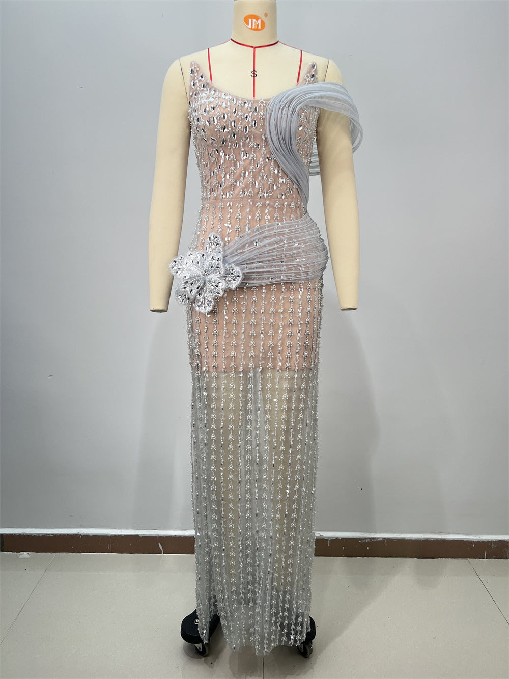 Elegant Women's Strapless Sleeveless Sequined Party Floor-Length Dress