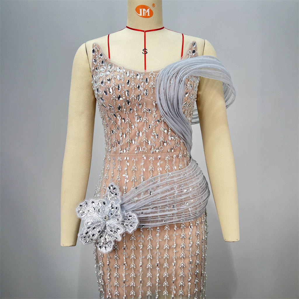 Elegant Women's Strapless Sleeveless Sequined Party Floor-Length Dress